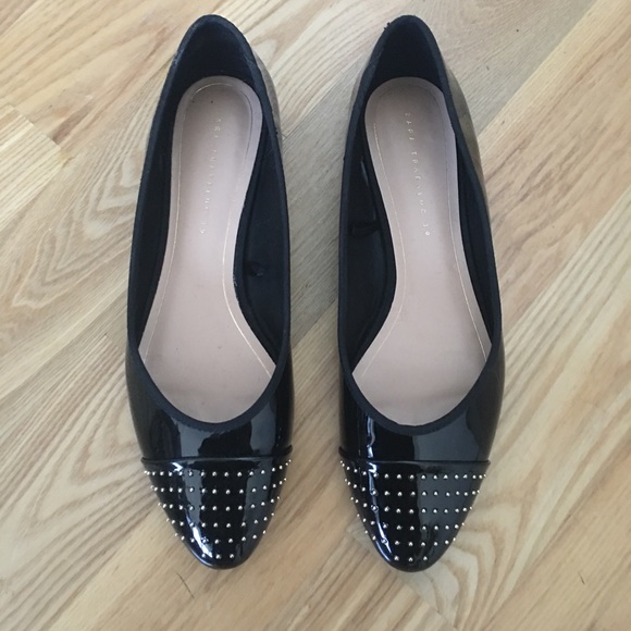 Zara Shoes - Zara Trafaluc Black Patent Gold Stud Flats 39 9